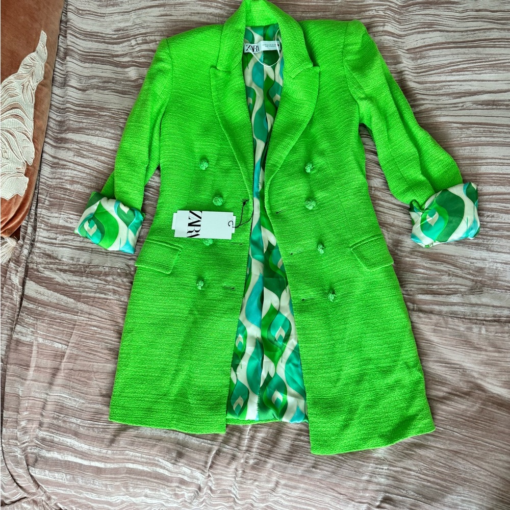 Zara NWT Lime Green Long Blazer Size XS